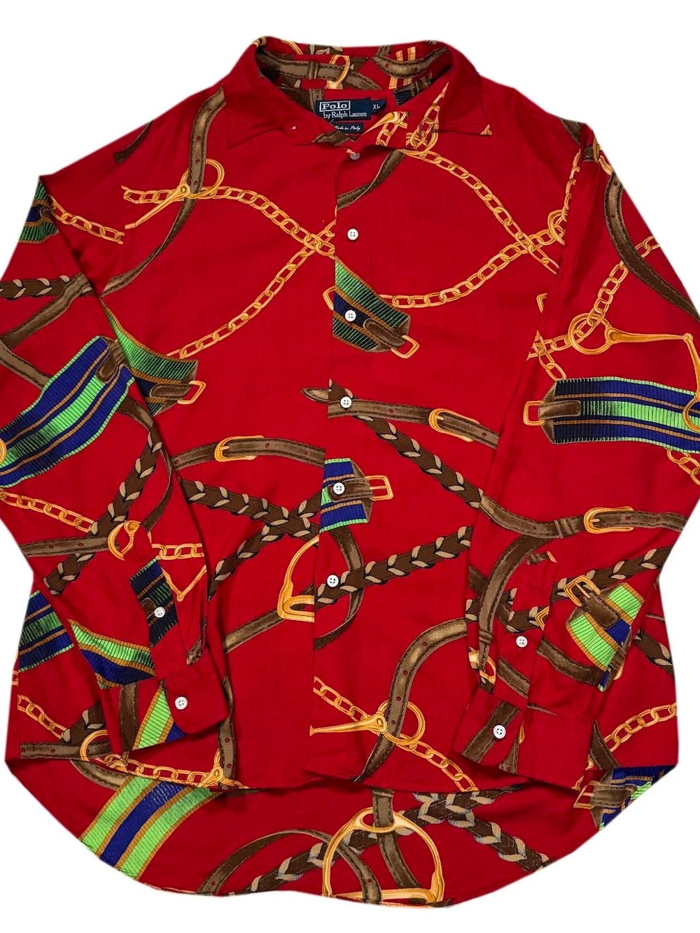 Vintage Polo Ralph Lauren Equestrian Silk Button Down Shirt (Size XL)